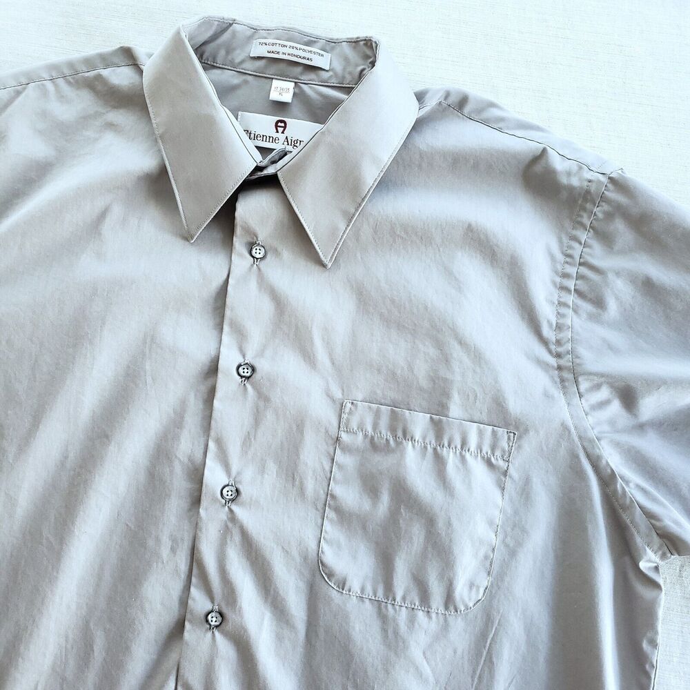 Etienne Aigner Button Up Shirt Men XL Light Gray Classic Minimalist Retro Formal
